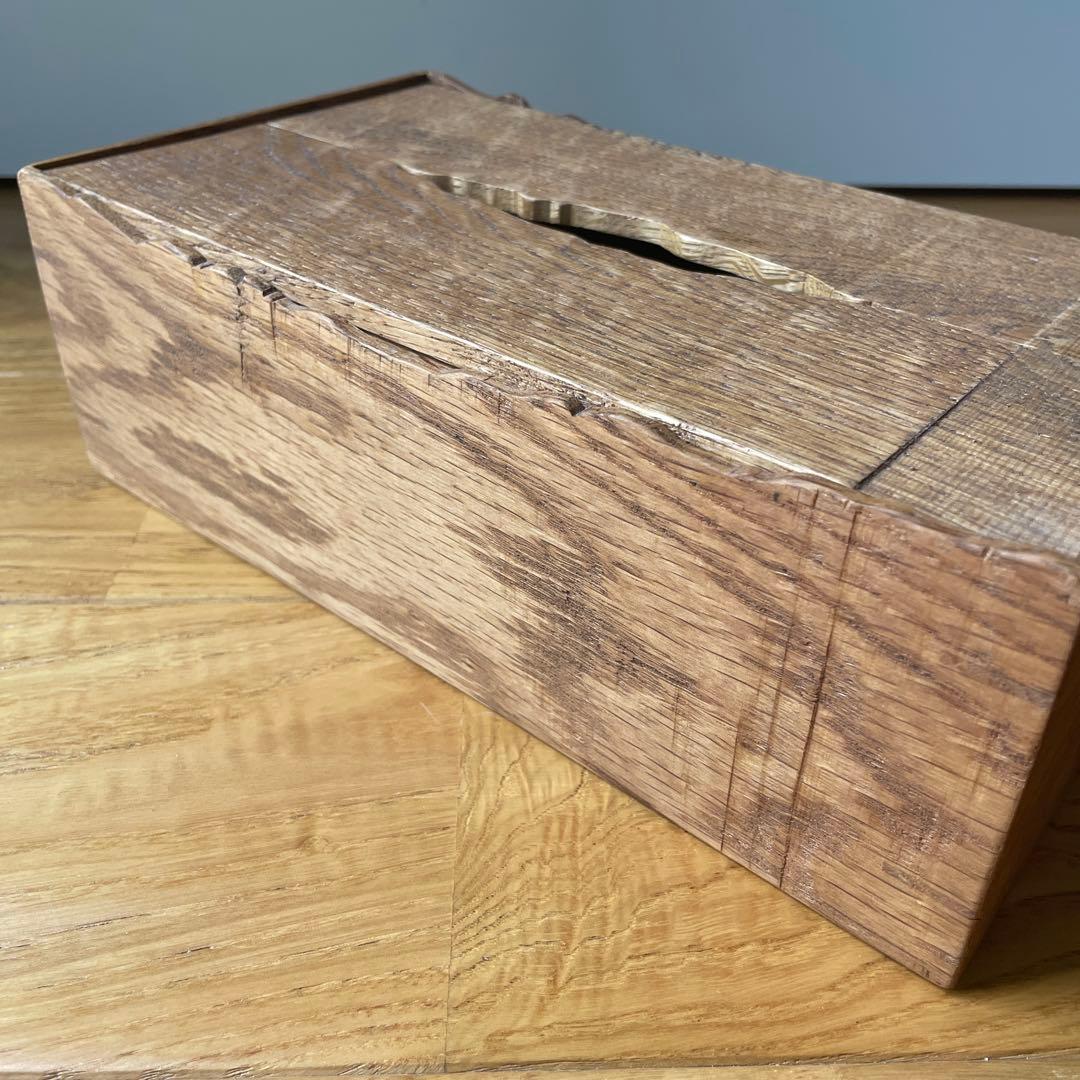 ティッシュボックス　オーク　アンティーク仕上げ