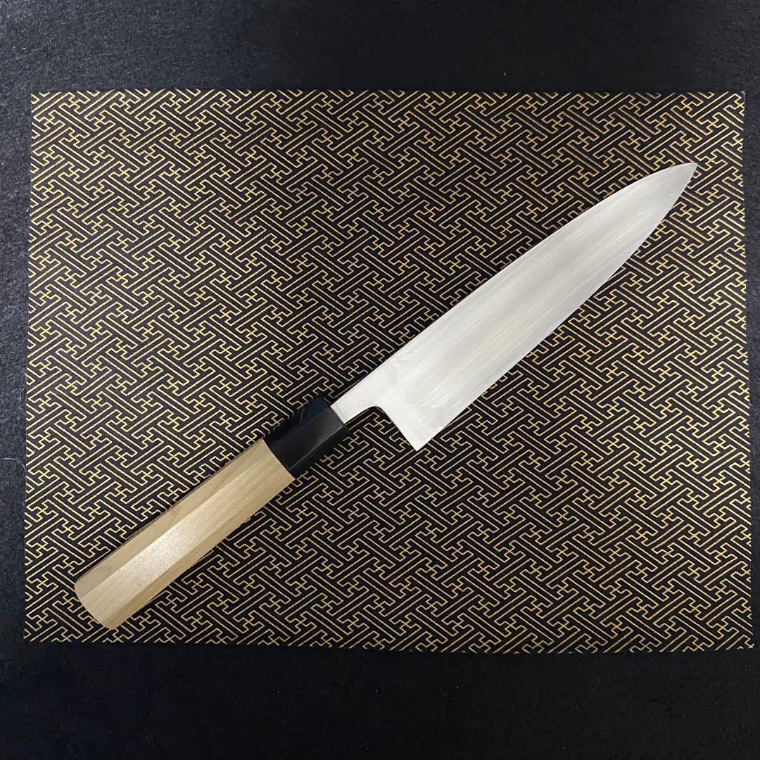 左白本霞片刃牛刀２１０ミリ水牛八角柄