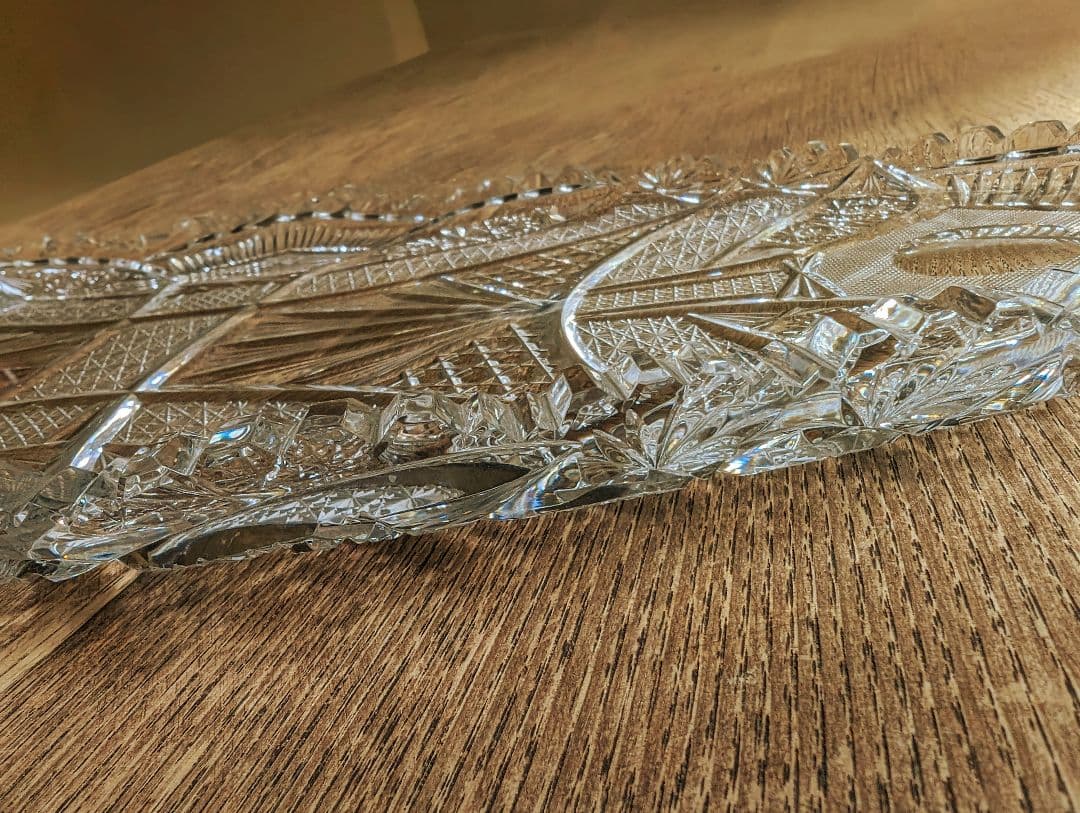 アンティーク 大皿楕円カットガラス