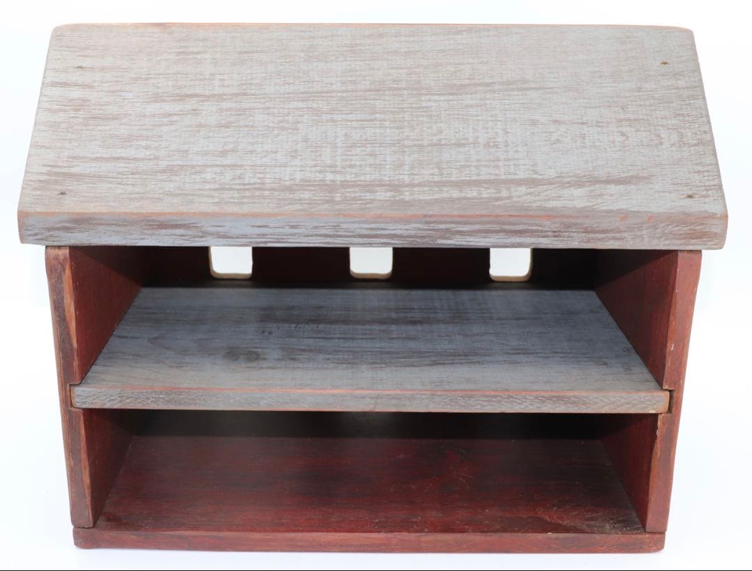 アメリカンフォーク・アート WOLF CREEK製赤と木製の家型小物入れ