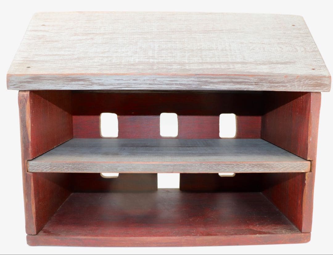 アメリカンフォーク・アート WOLF CREEK製赤と木製の家型小物入れ