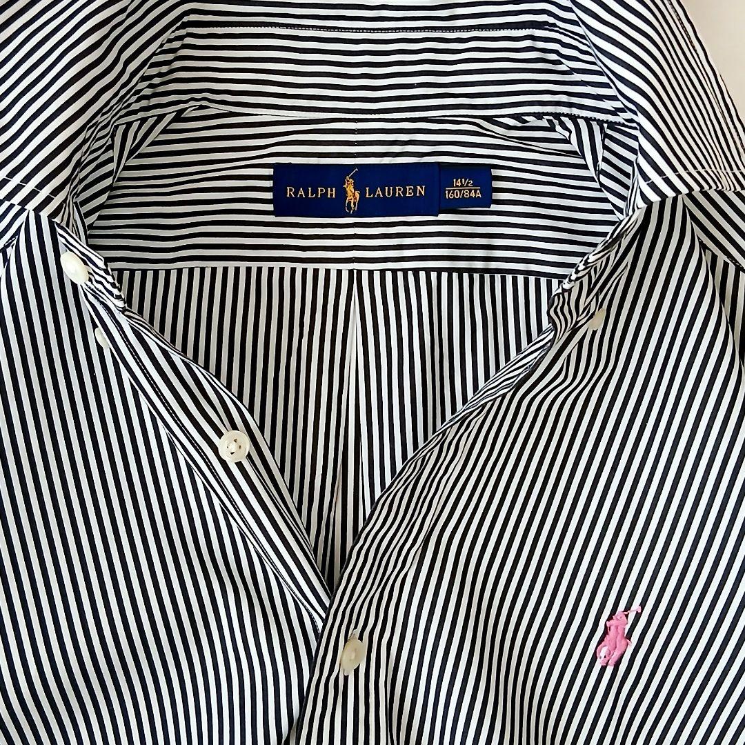 美品 ラルフローレン 上質 コットン 洗える ストライプ ボタンダウンシャツ 黒