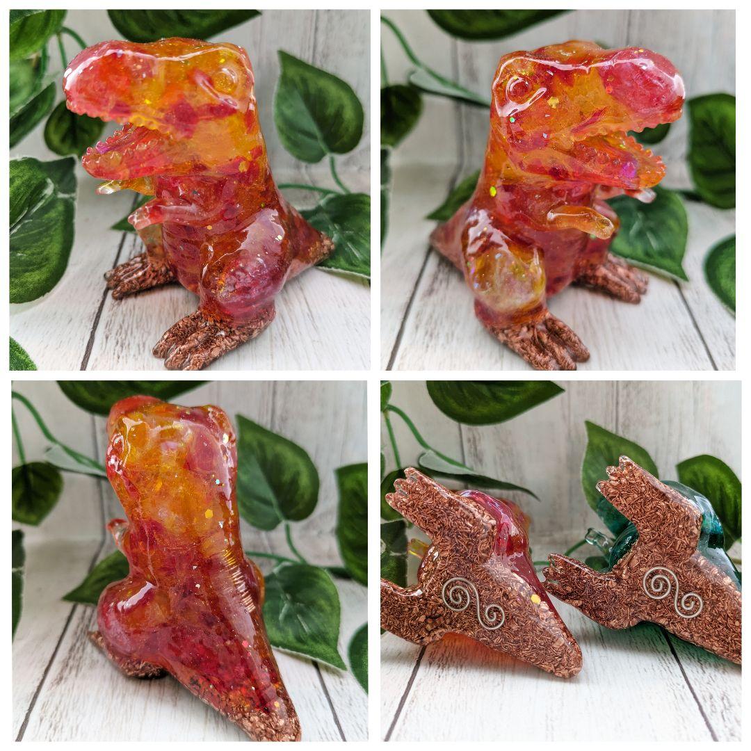【つる927】オーラクォーツのあかい恐竜ちゃん形オルゴナイト☆他５点