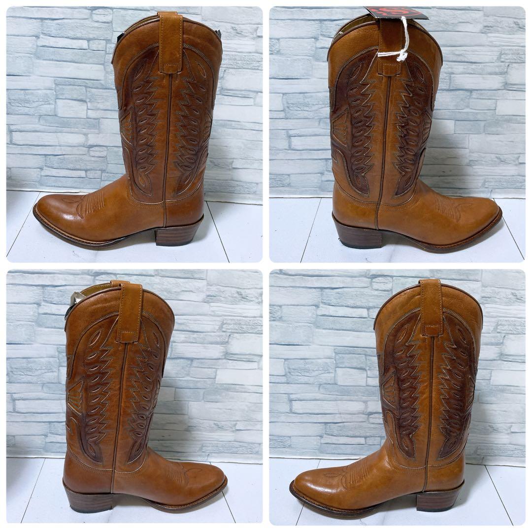 極美品 SENDORA ウエスタンブーツ 本革 刺繍 ブラウン 37 タグ付き