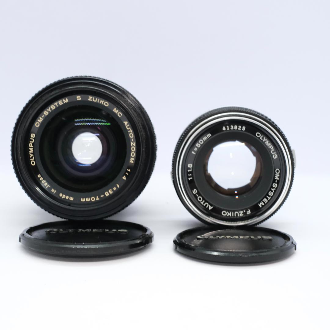 【美品】OLYMPUS OM-1 レンズ2本 木製グリップ付　フイルムカメラ