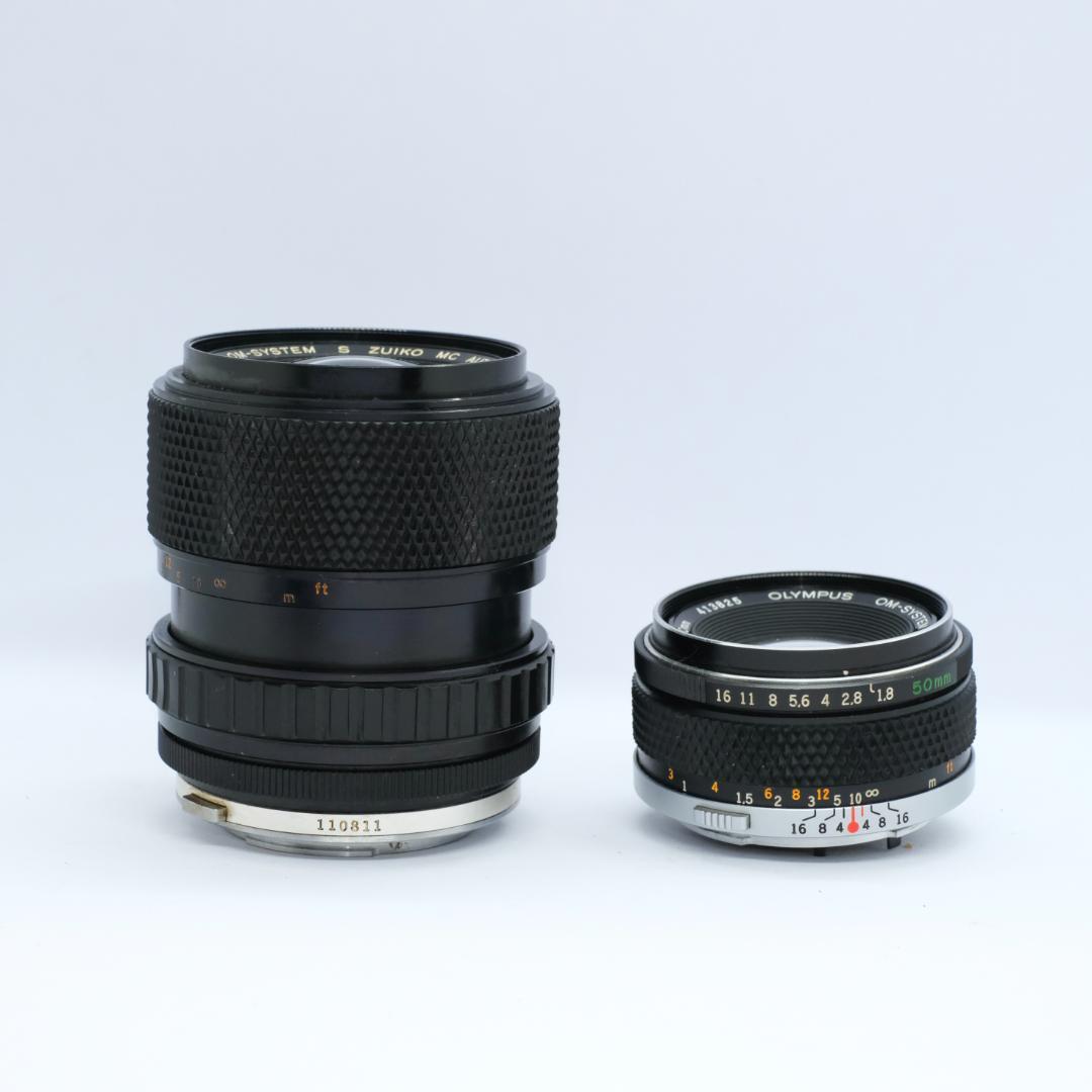 【美品】OLYMPUS OM-1 レンズ2本 木製グリップ付　フイルムカメラ