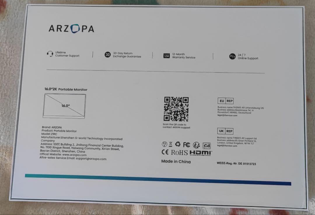 達*様 Arzopa 16.0インチ 2K ポータブルモニター