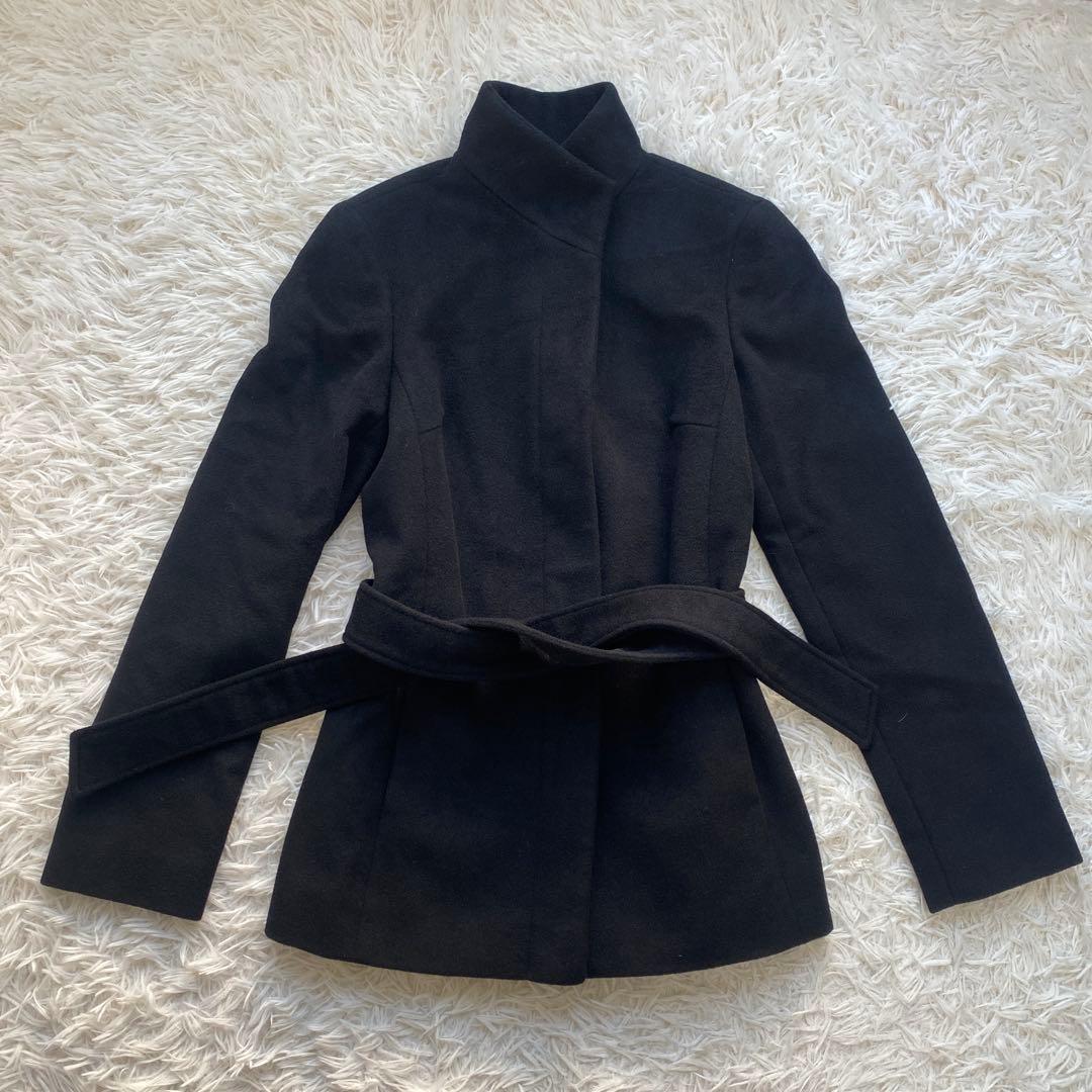 美品　バーバリーロンドン　コート　ベルト　ブラック　ノバチェック　アンゴラ65%