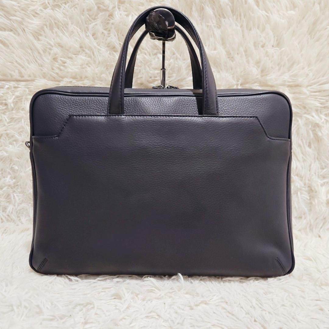 極美品 ランバン ビジネスバッグ A4可 オールレザー ネイビー PC収納 紺