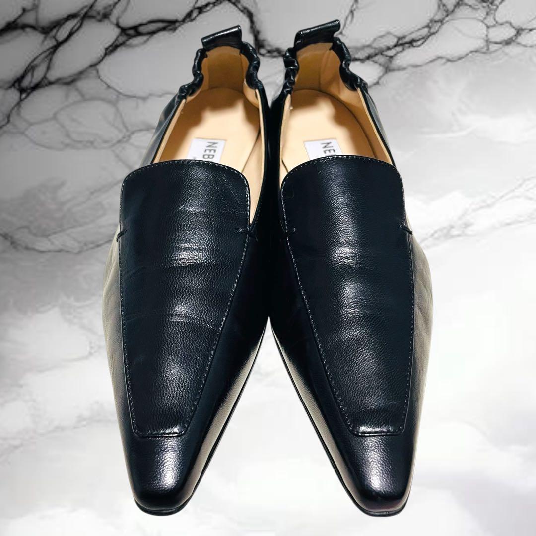 【ネブローニ】美品ゴートレザー ポインテッドトゥ フラットシューズ 黒 38