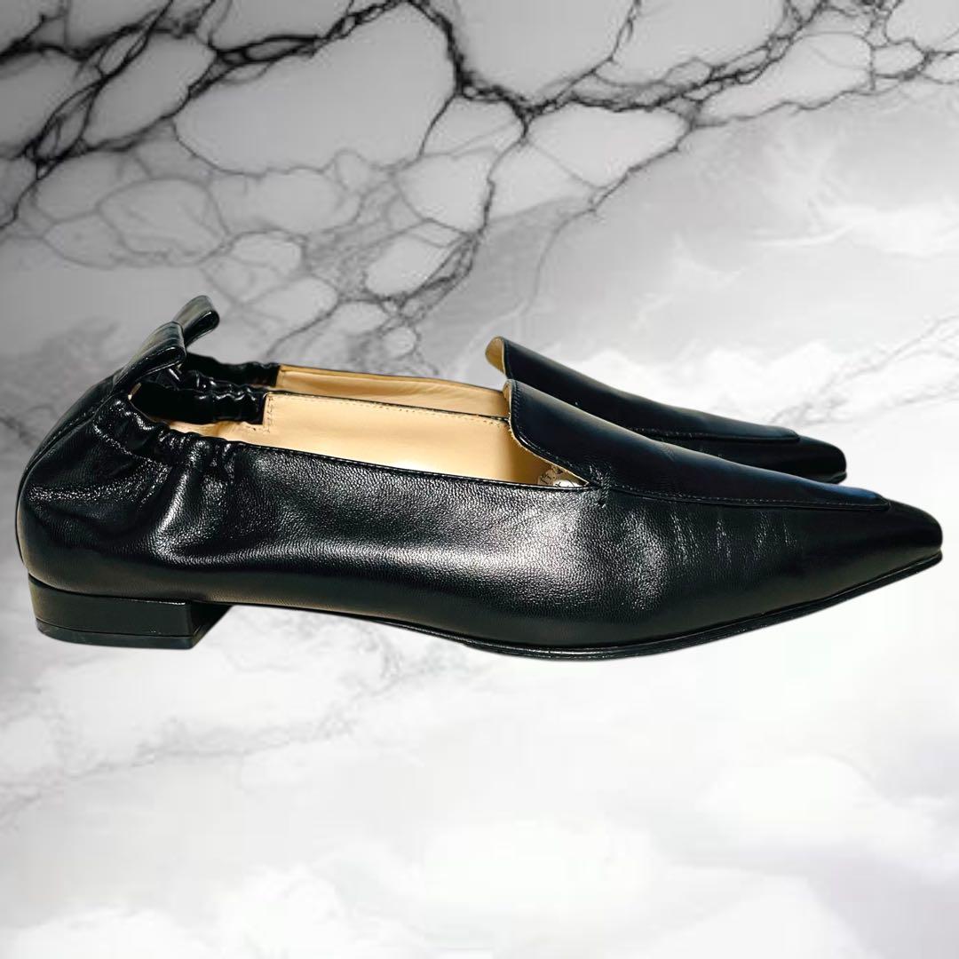 【ネブローニ】美品ゴートレザー ポインテッドトゥ フラットシューズ 黒 38