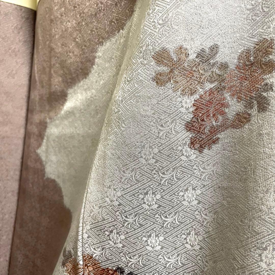 ⭐️ 西洞院辻が花　絞りの紬着物⭐️大脇一心　落款　作家物　グレー×白×薄ピンク
