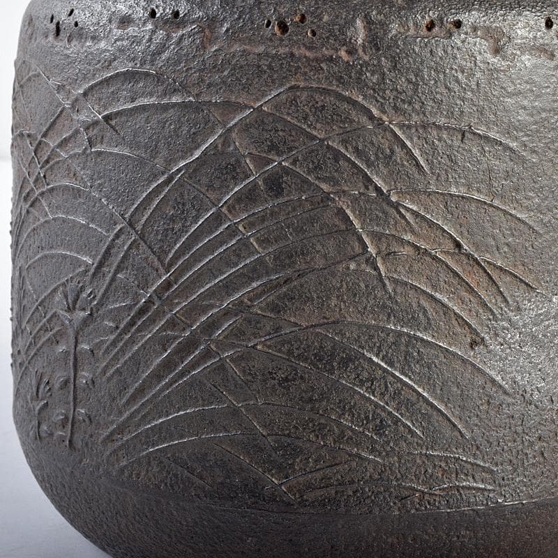 煎茶道具　南部鉄器　金澤雀州造　薄文　筒形　鉄瓶　鉄壷　D　R7726