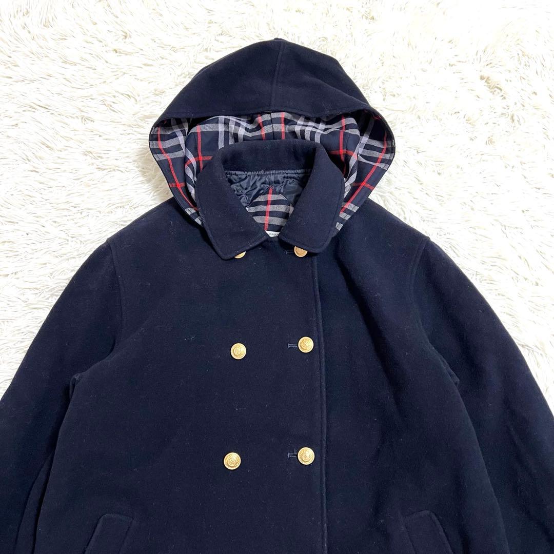バーバリー フードコート ダブル チェック 金ボタン　 キルティング ネイビーM