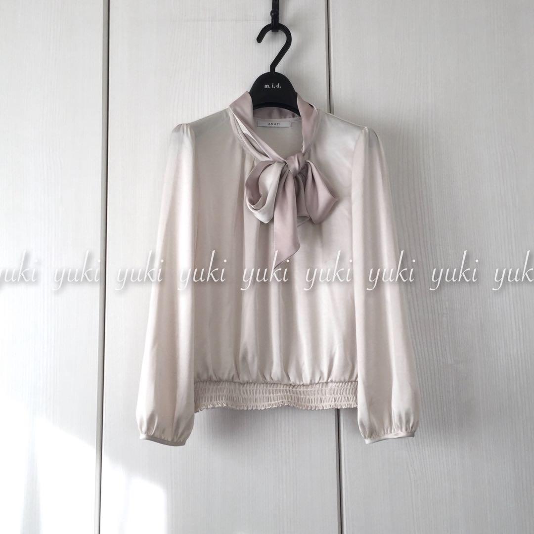 ANAYI サテンスムース ボウタイ プルオーバー ブラウス