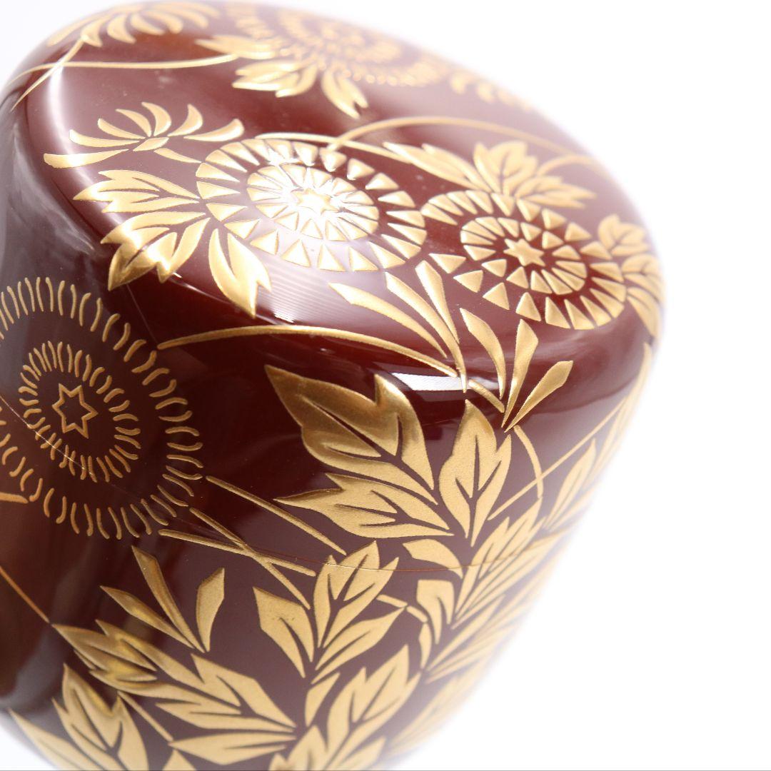 呉藤童甫作 菊蒔絵溜大棗 内銀溜塗 金蒔絵 茶道具 共箱　M335　NT1