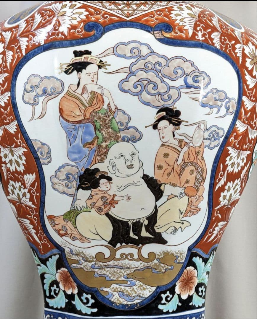 未使用　有田焼　沈香壺　色絵 神右衛門作　七福神　特大八角三段　総手描 干支龍