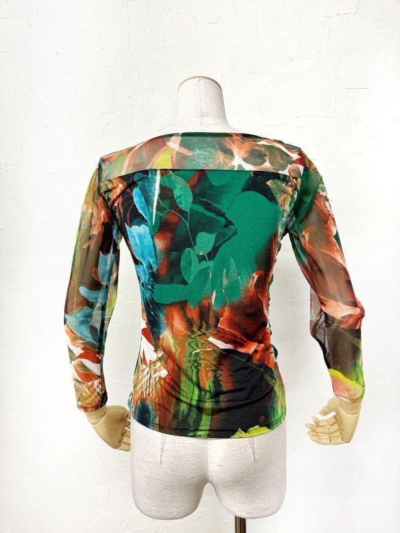 【Mサイズ】新品　JOAN社交ダンス ボタニカル柄デザインカットソー緑ｊ9066