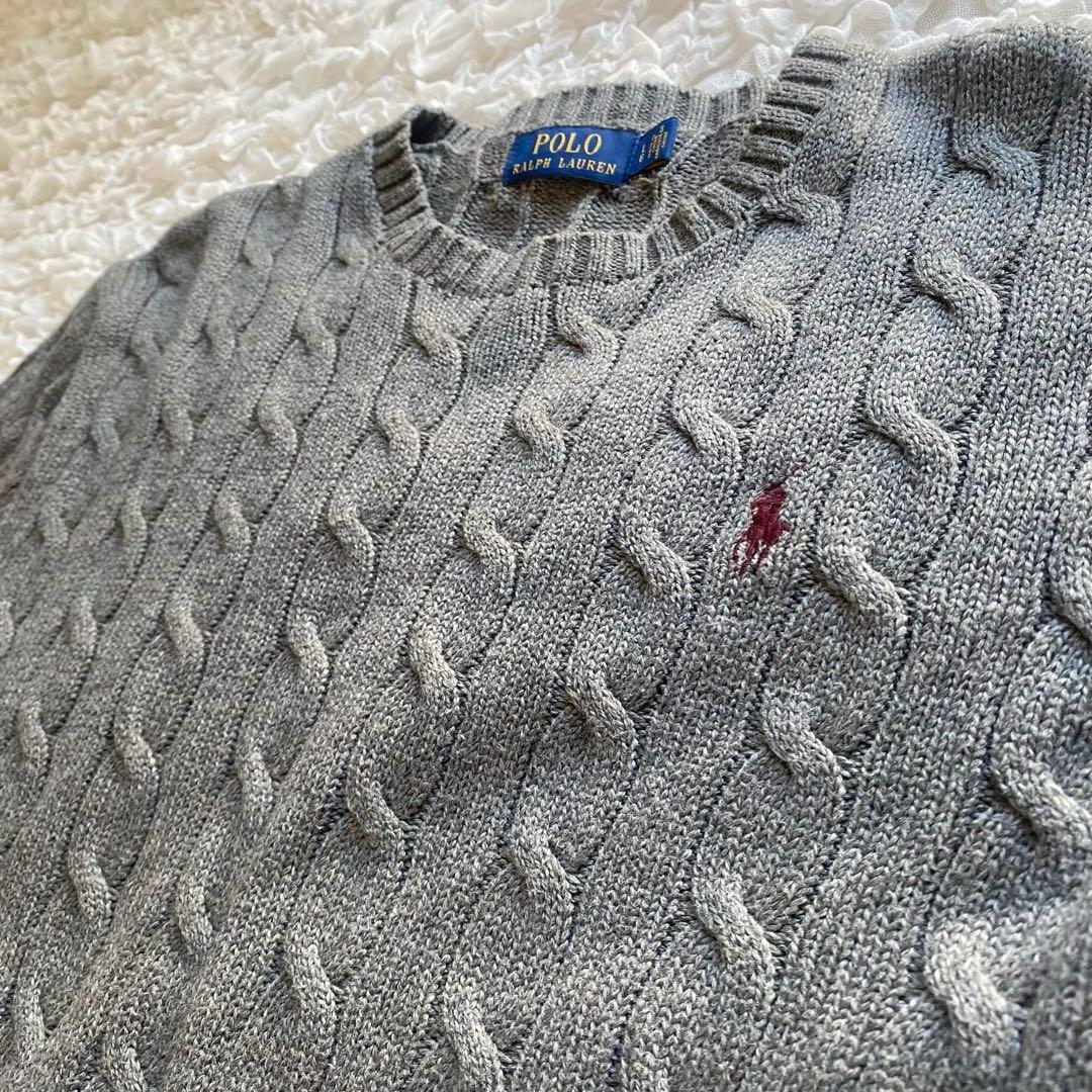 POLO RALPH LAUREN ケーブルニット グレー ロゴ刺繍 綿100％