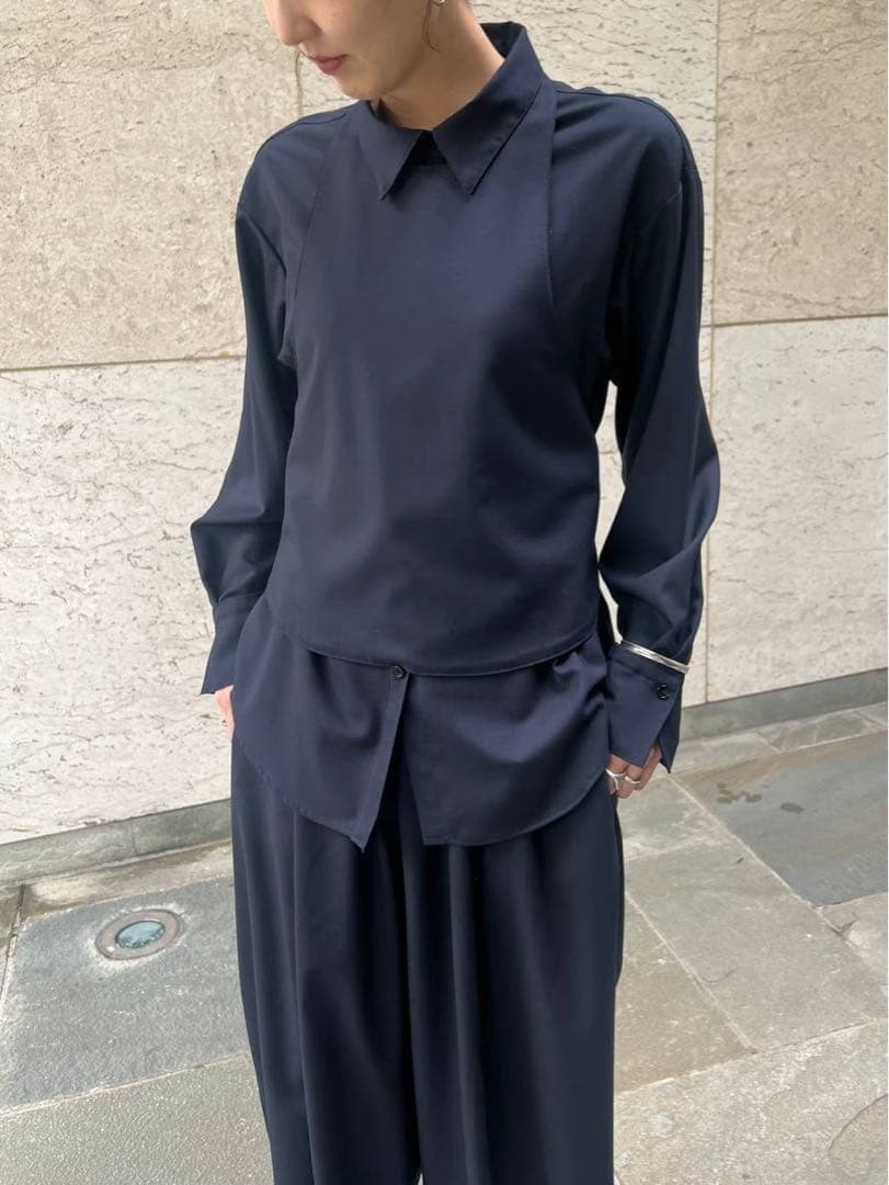 未使用 Curensology カレンソロジー カマーベストシャツ ウール 紺