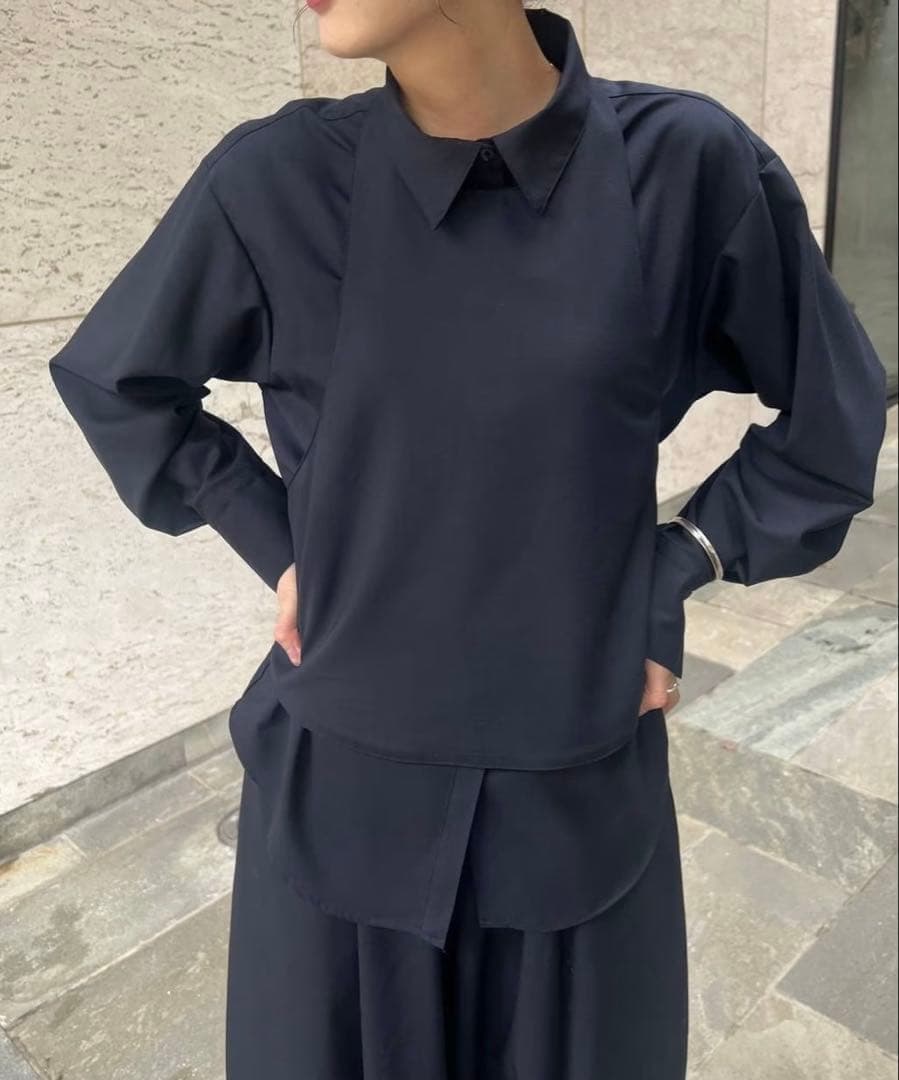 未使用 Curensology カレンソロジー カマーベストシャツ ウール 紺