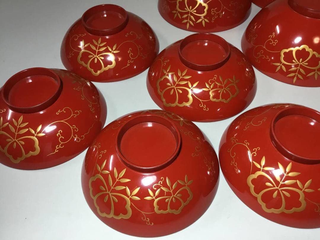 漆塗■ 吸い物椀 / ５客セット / 桐紋■伝統工芸 汁椀 木彫 和食器 漆器ー