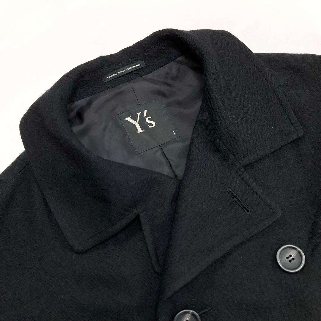 Y's ワイズ ウール ステンカラーコート 黒2