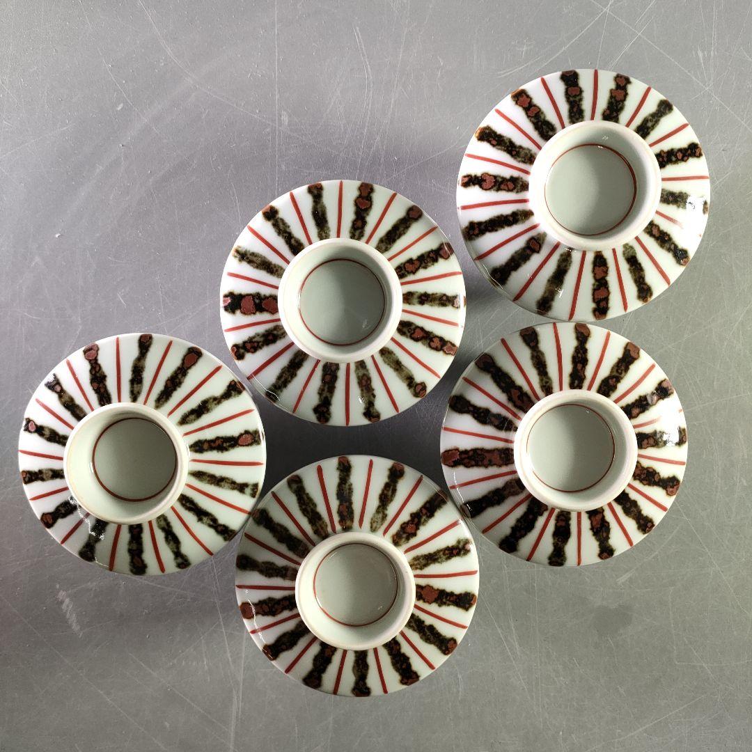 A894-4/平安松斎 造/鉄絵線文/蒸茶碗/蓋茶碗/5客/