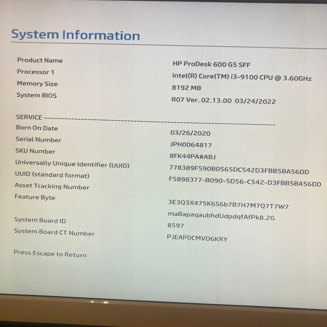 第9世代！Core i3！HP ProDesk 400 G5本体のみジャンク品