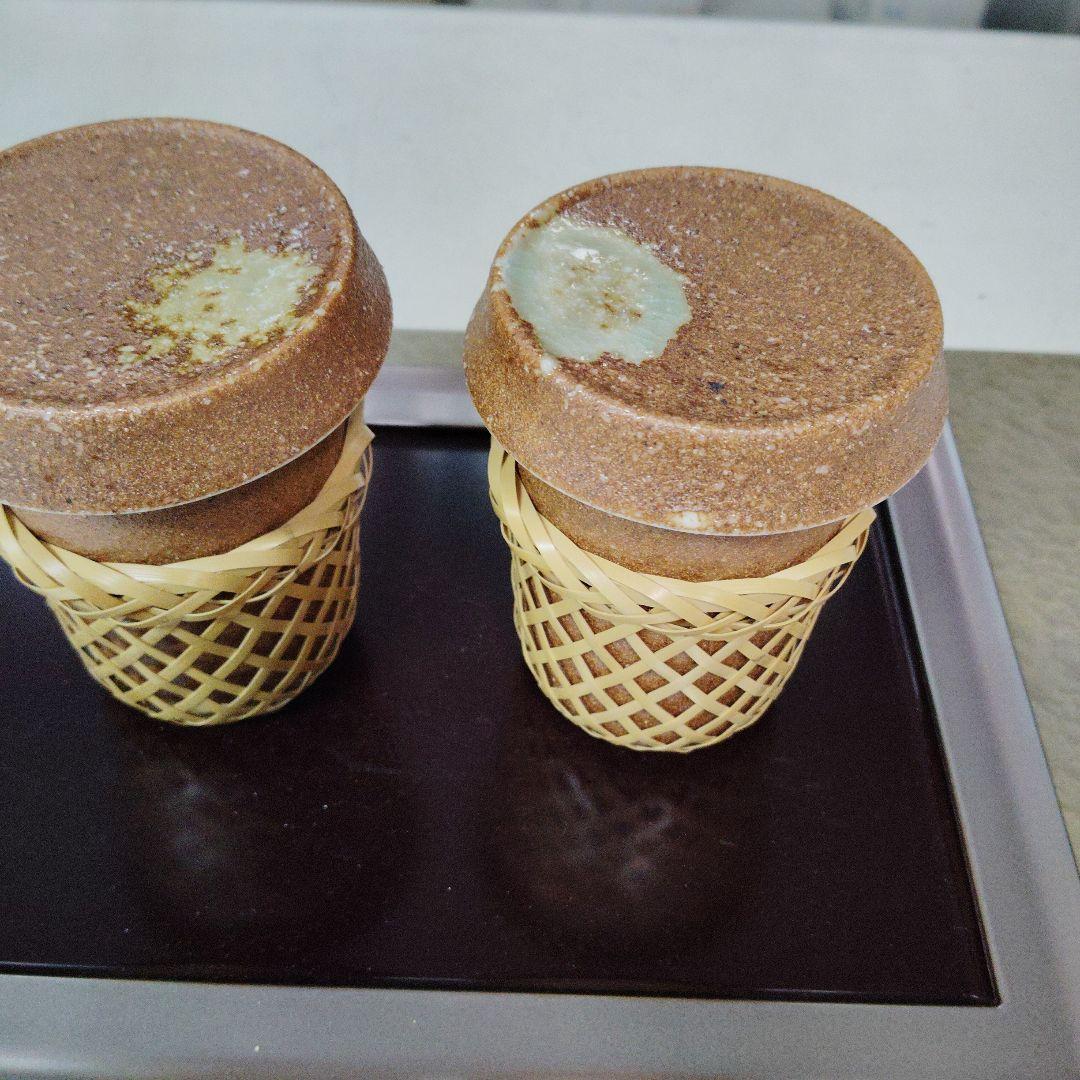 伊賀織部ひれ酒カップ4個、竹製カバー4個、新品、未使用、ひばり