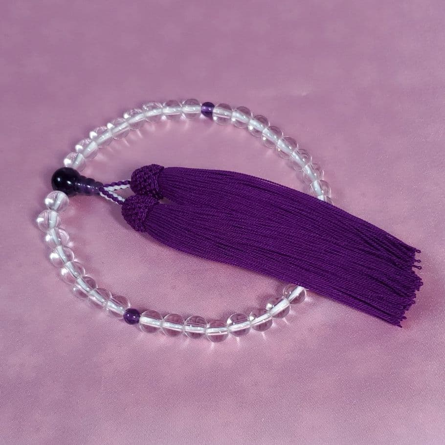 【縋房】御念珠 数珠 天然石 水晶 女性用 本絹房 紫 艶あり 雅 A25-3