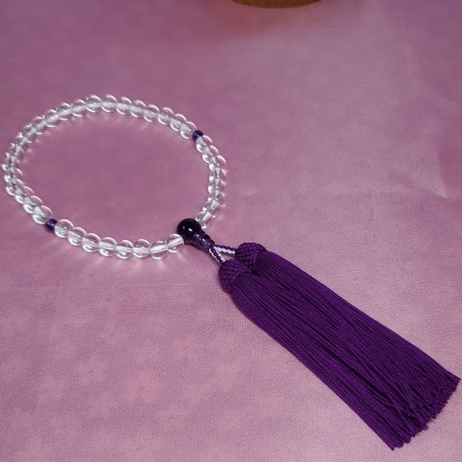 【縋房】御念珠 数珠 天然石 水晶 女性用 本絹房 紫 艶あり 雅 A25-3