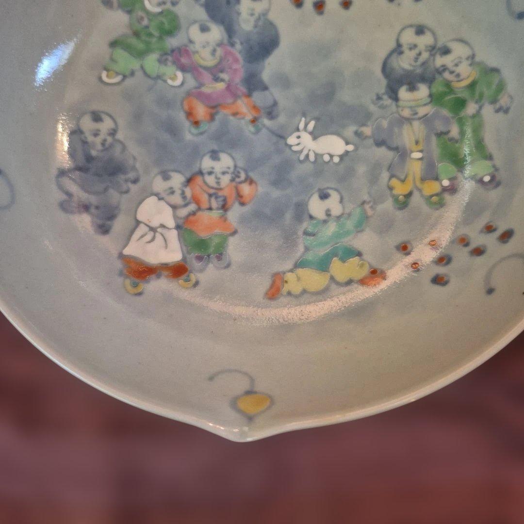 有田焼　佐藤走波　染錦唐子遊図三つなぶり