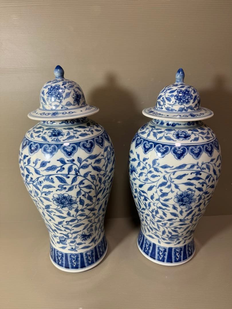 2739 中国骨董　乾隆年製銘　染付青花　沈香壷　2客　時代物