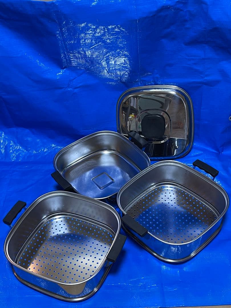 神子島製作所 桃印18-0 角型蒸器 29cm 3段 AMS69293