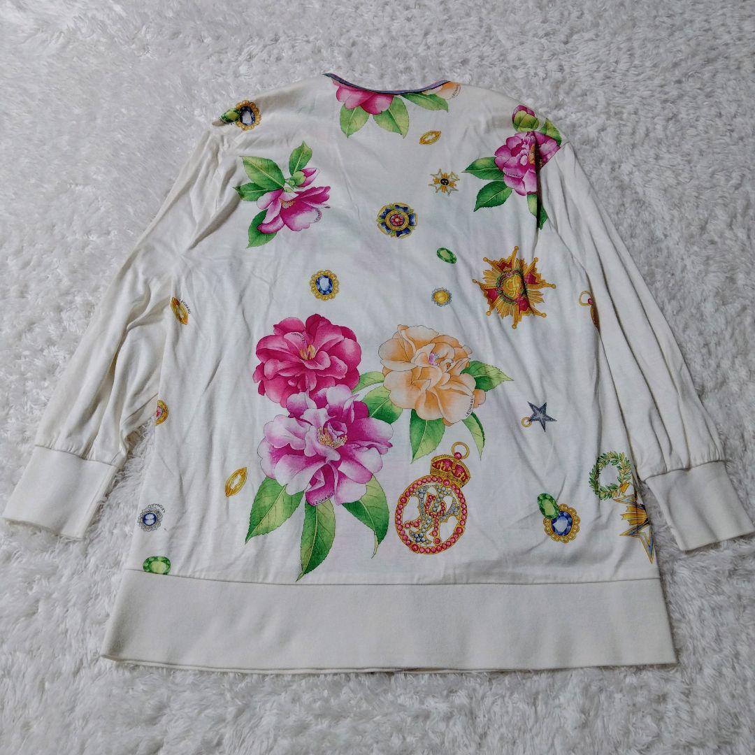 【美品】レオナール　カーディガン　花柄　金ボタン　宝石 ロゴボタン
