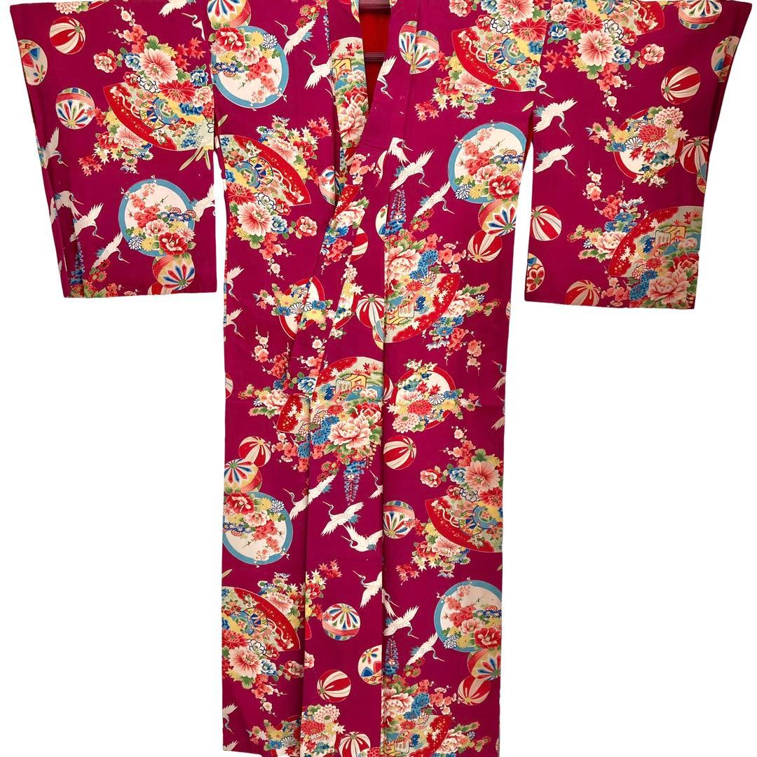 アンティーク 女の子 鶴 子供着物 七五三 アンティーク着物 NO44