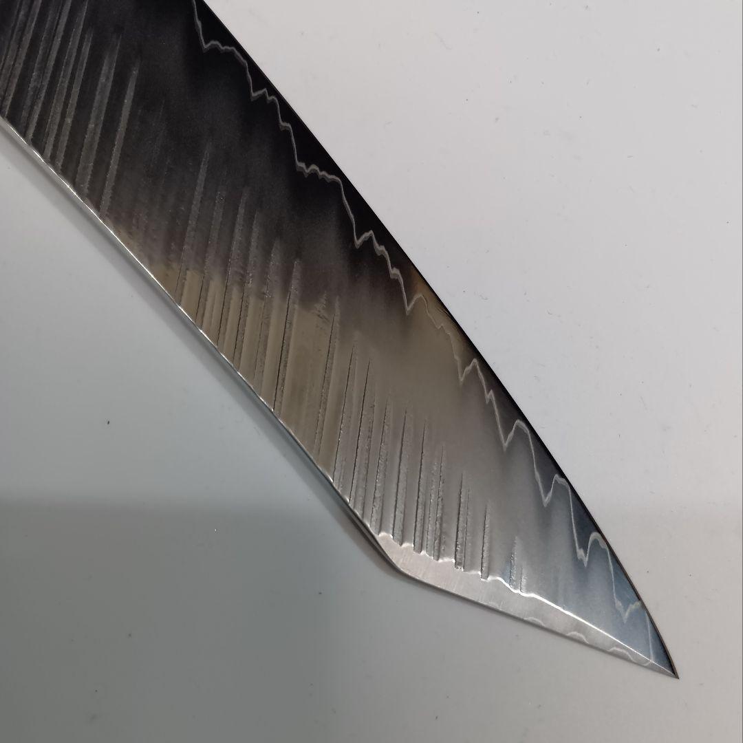 鬼反り切付型 V金10号 9層ダマスカス 牛刀 万能 包丁 24cm 黒檀八角柄