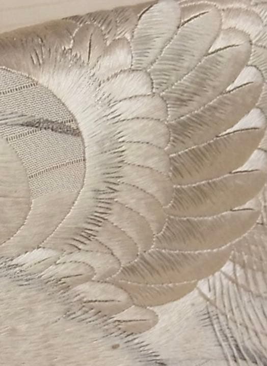 鷺　刺繍QJLLB 特選古美術　正絹夏帯　日本刺繍　アンティーク　九寸名古屋帯