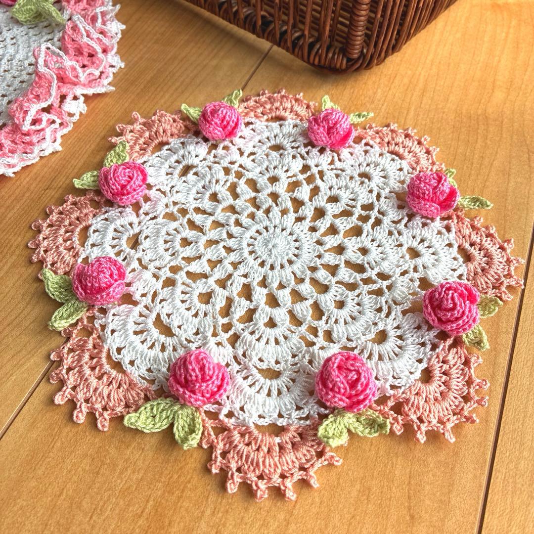 【119】耀綺　ハンドメイドレース編みドイリー　合計5点