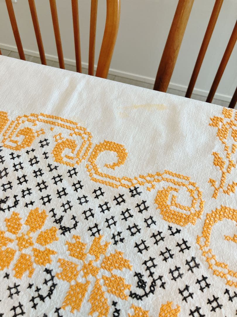 ドイツ製 アンティーク 手縫い テーブルクロス ユーロ アーコール