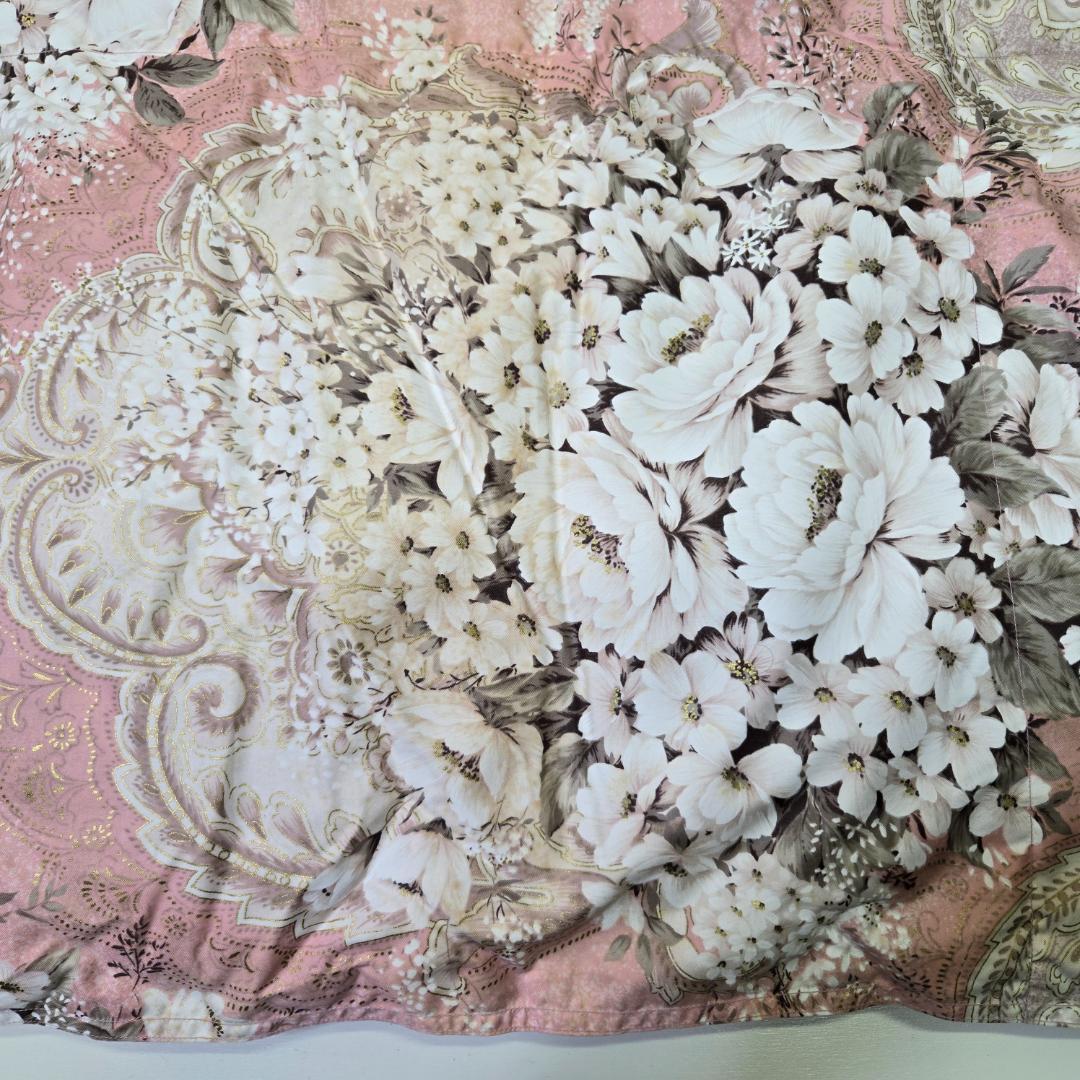 ダウンケット、シングル、羽毛、肌布団、合掛け布団、花柄ピンク掛け布団、汚れあり、