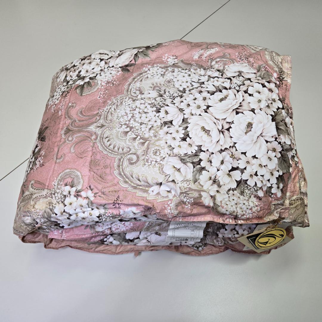 ダウンケット、シングル、羽毛、肌布団、合掛け布団、花柄ピンク掛け布団、汚れあり、