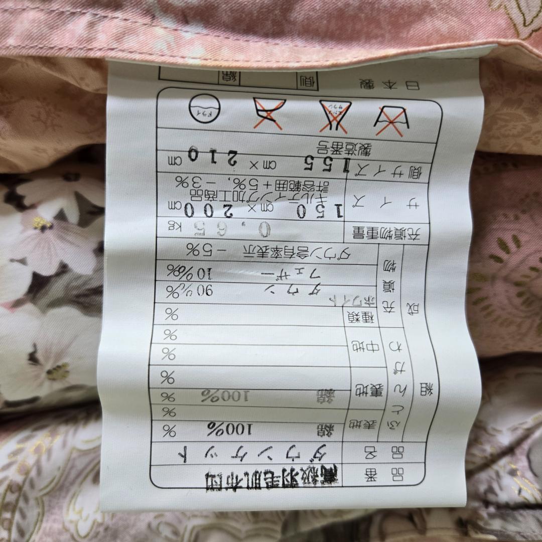 ダウンケット、シングル、羽毛、肌布団、合掛け布団、花柄ピンク掛け布団、汚れあり、