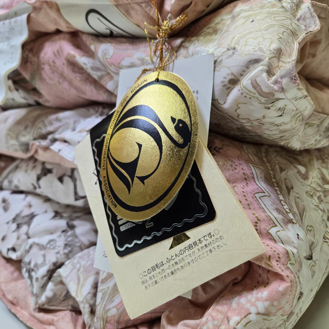 ダウンケット、シングル、羽毛、肌布団、合掛け布団、花柄ピンク掛け布団、汚れあり、