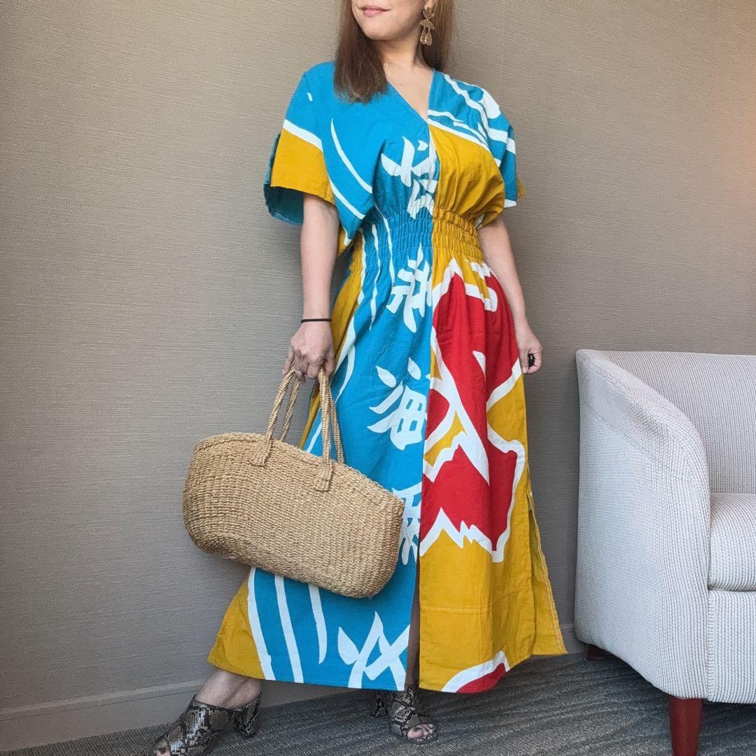 リメイク　本染　ワンピース ロング　派手　個性的　大漁旗　古旗Ｂ