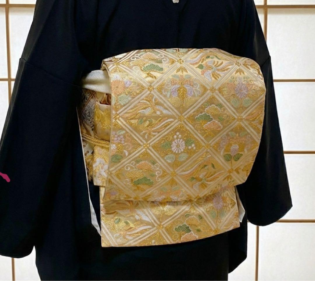 美品　正絹 黒留袖　4点フルセット 鳳凰　袋帯　結婚式　比翼仕立て　五つ紋