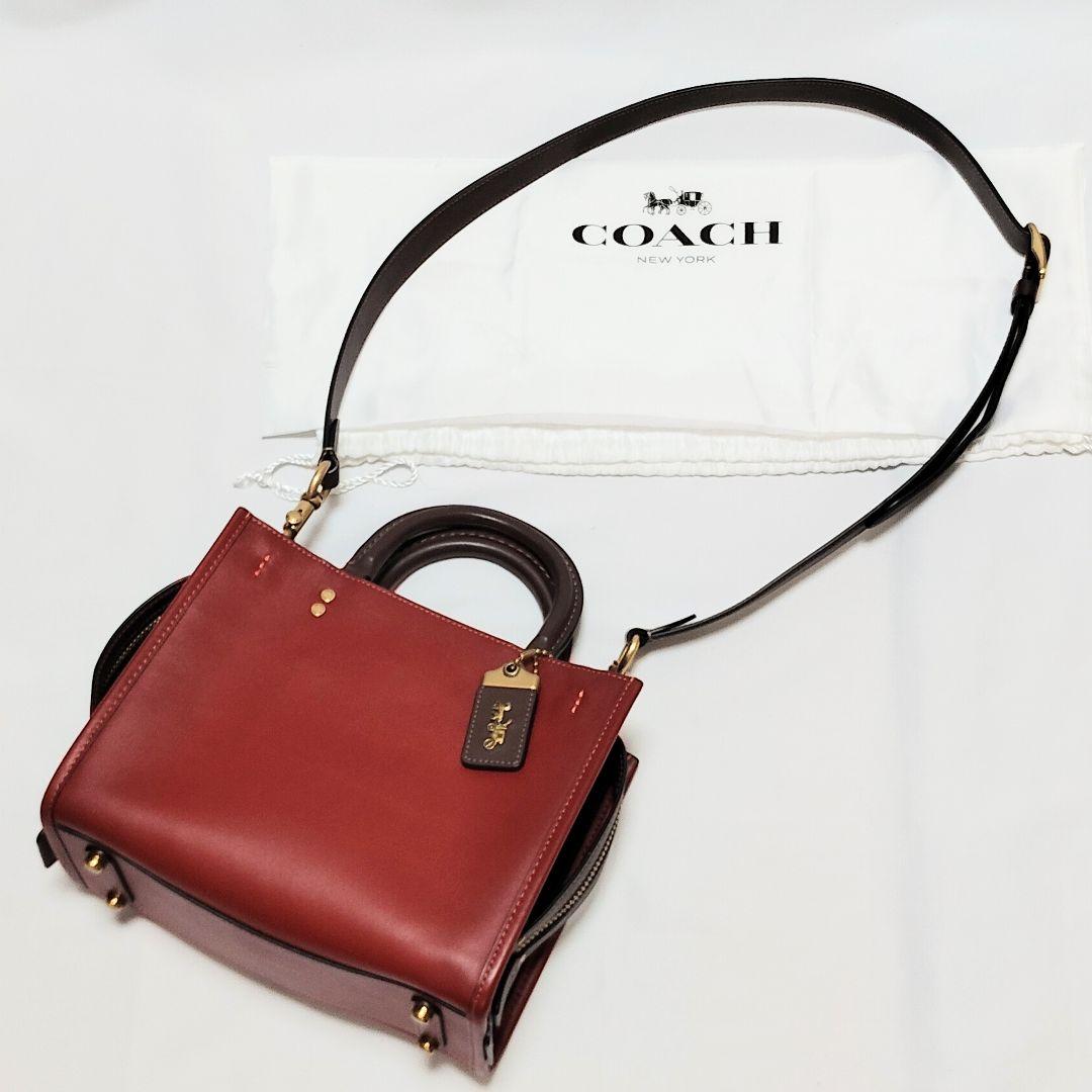 極美品✨コーチ ローグ25 3way カラーブロック　ワインレッド