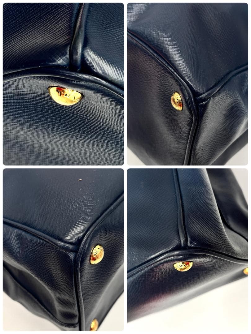 美品　PRADA ガレリア ミディアム（Mサイズ） サフィアーノ ネイビー