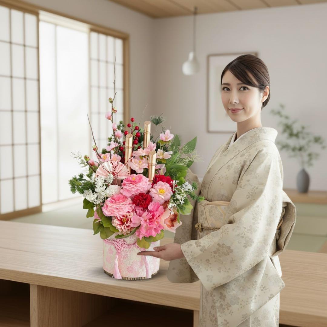 ㉕ 和モダン門松 M｜可憐な花々と竹が奏でる、モカアンドマルシェの迎春アレンジ